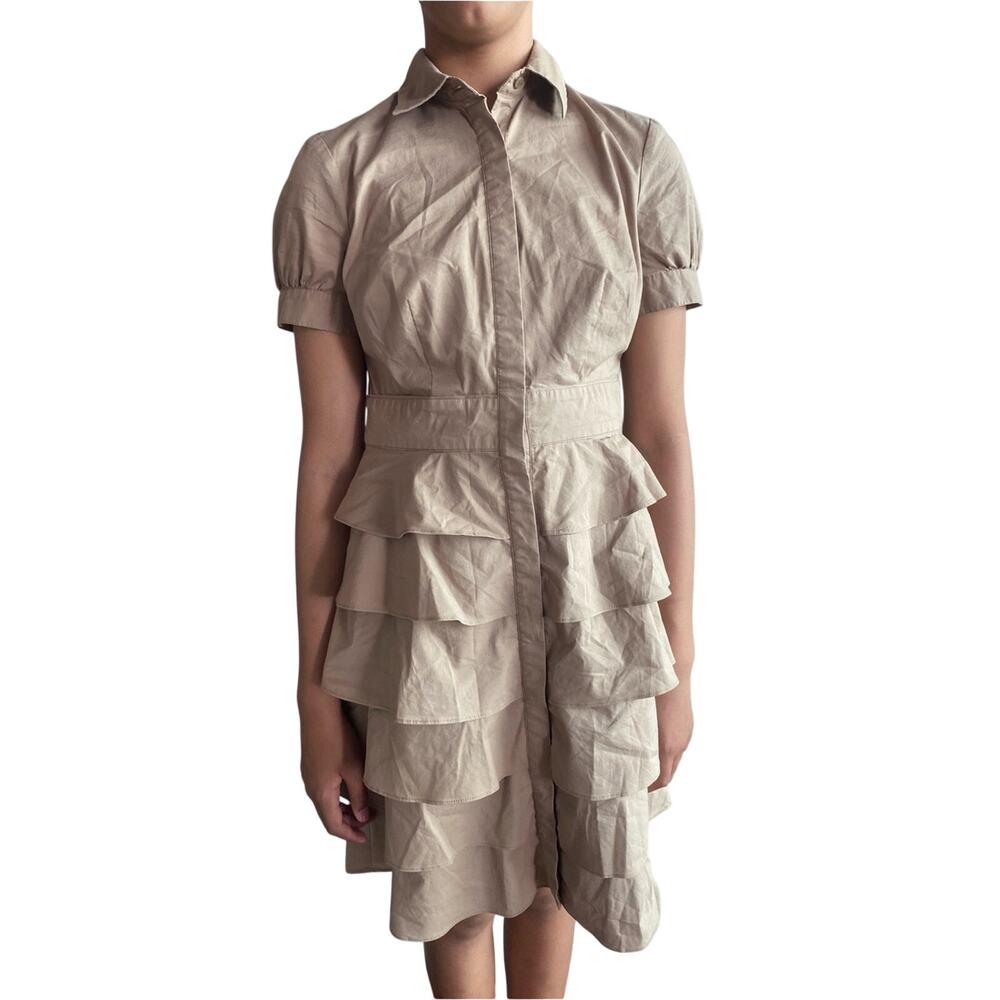 The Limited Tan Tiered Ruffle Shirt Dress